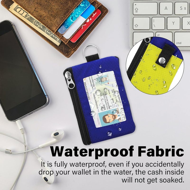 ZHOMA Minimalist RFID Wallet with Lanyard, Multi-functional ID Case with 2 Zipper Pockets and Key Chain for Men and Women, Tactical Badge Pouch Cards Holder, Coin Purse for Travel Sports - Yellow&Blue - Image 4
